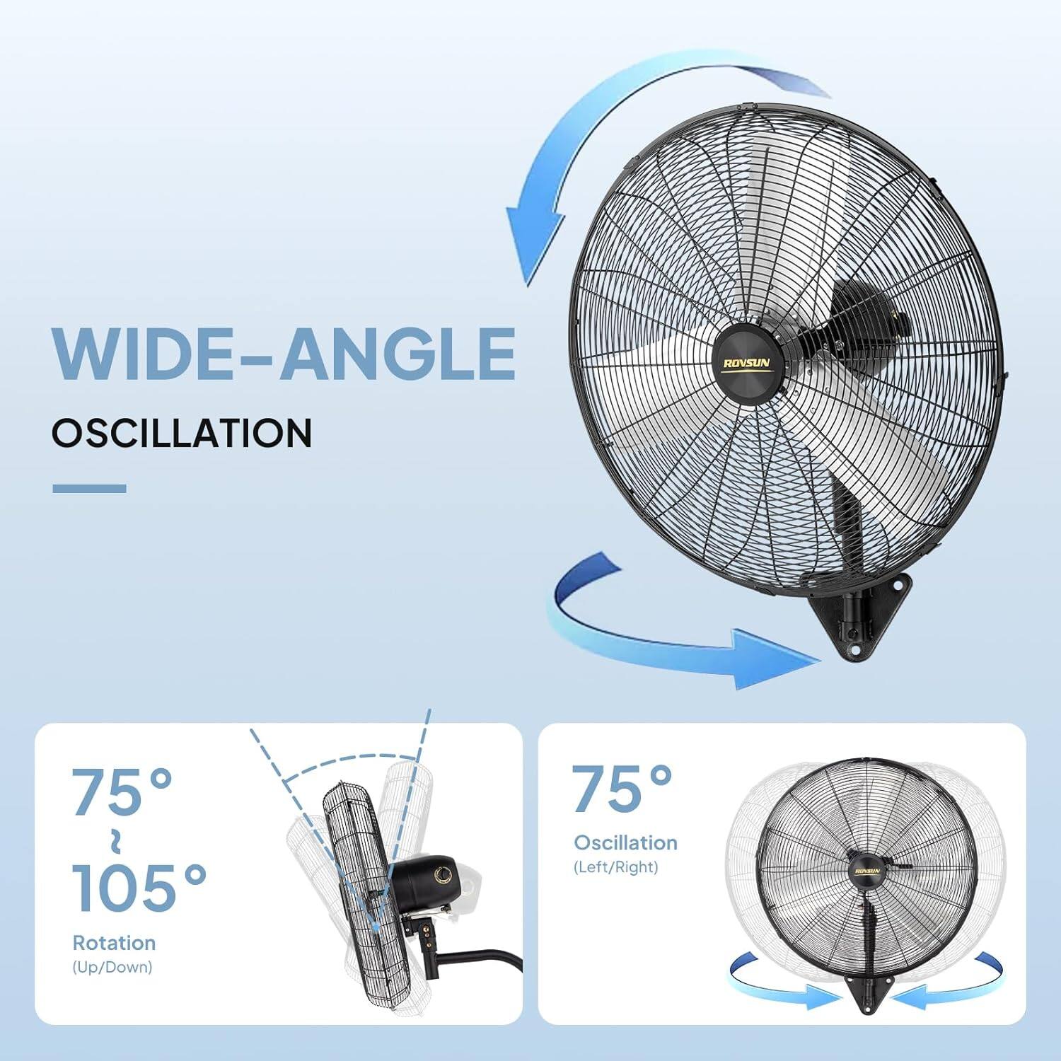 WIDE-ANGLE OSCILLATION  
HOVSUN  
75°  
105°  
Rotation (Up/Down)  
75°  
Oscillation (Left/Right)
