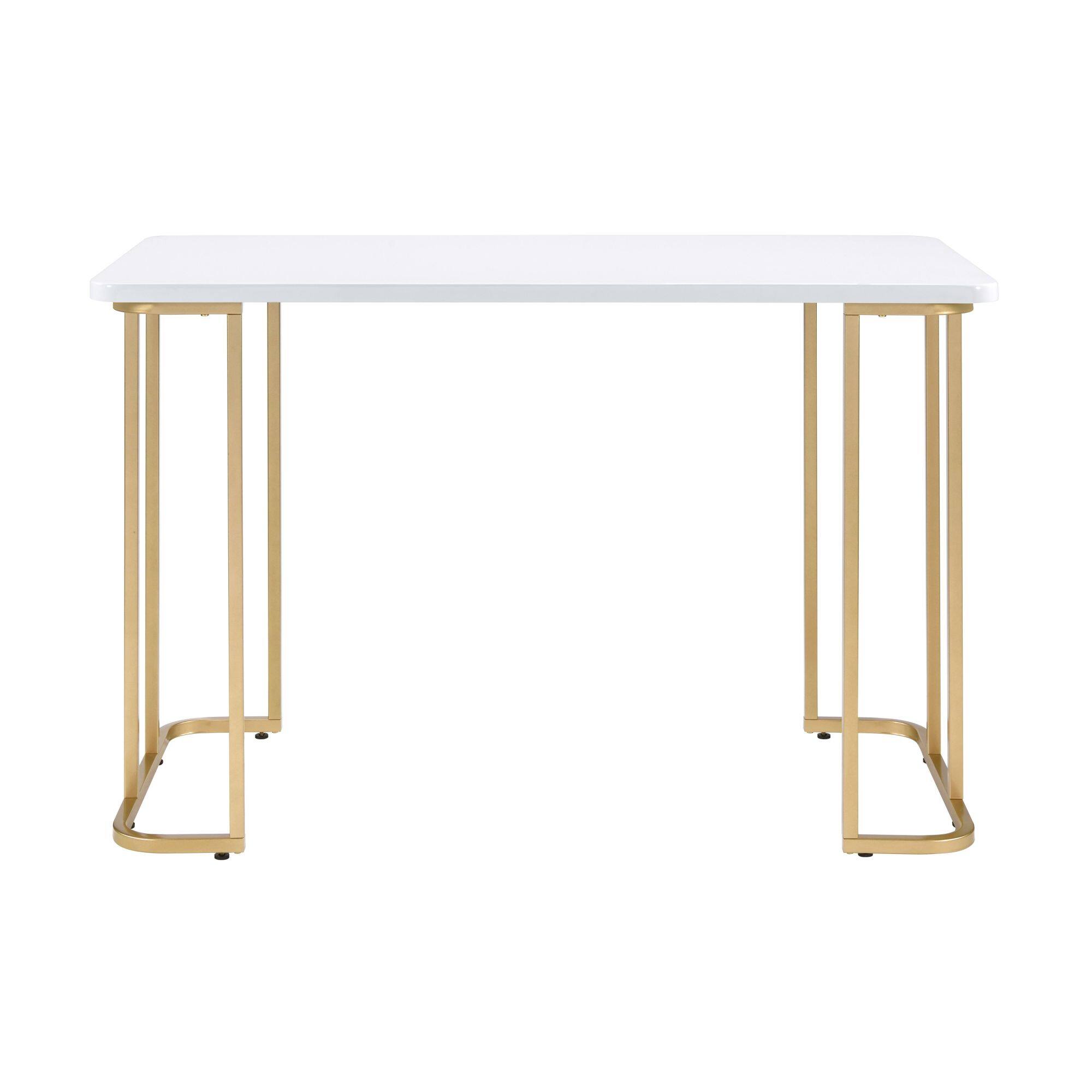 Alt View 2. GOODSILO - Contemporary White and Gold Writing Desk with Open Base Design for Home Office and Study Spaces - Gold+White.