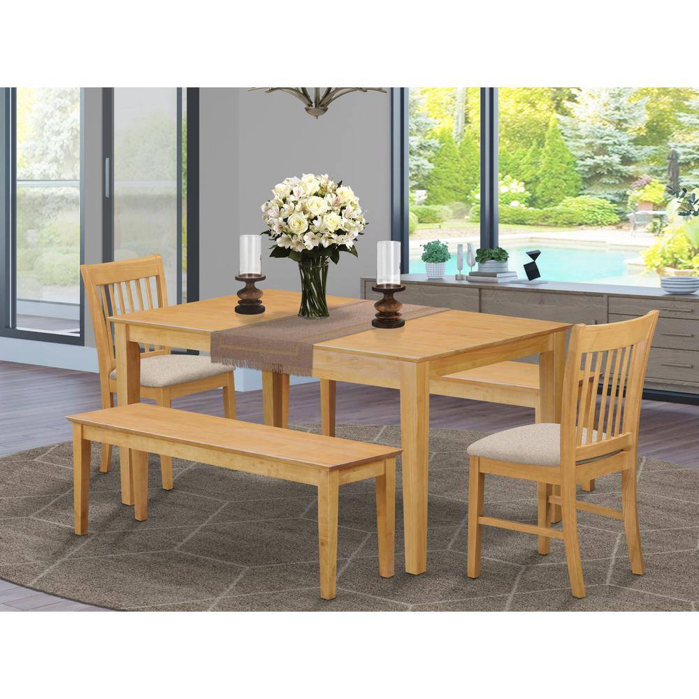 Left. East West Furniture - CANO5C-OAK-C 5 Pc Dining room set - Small Kitchen Table and 2 Dining Chairs with 2 benches - Oak.