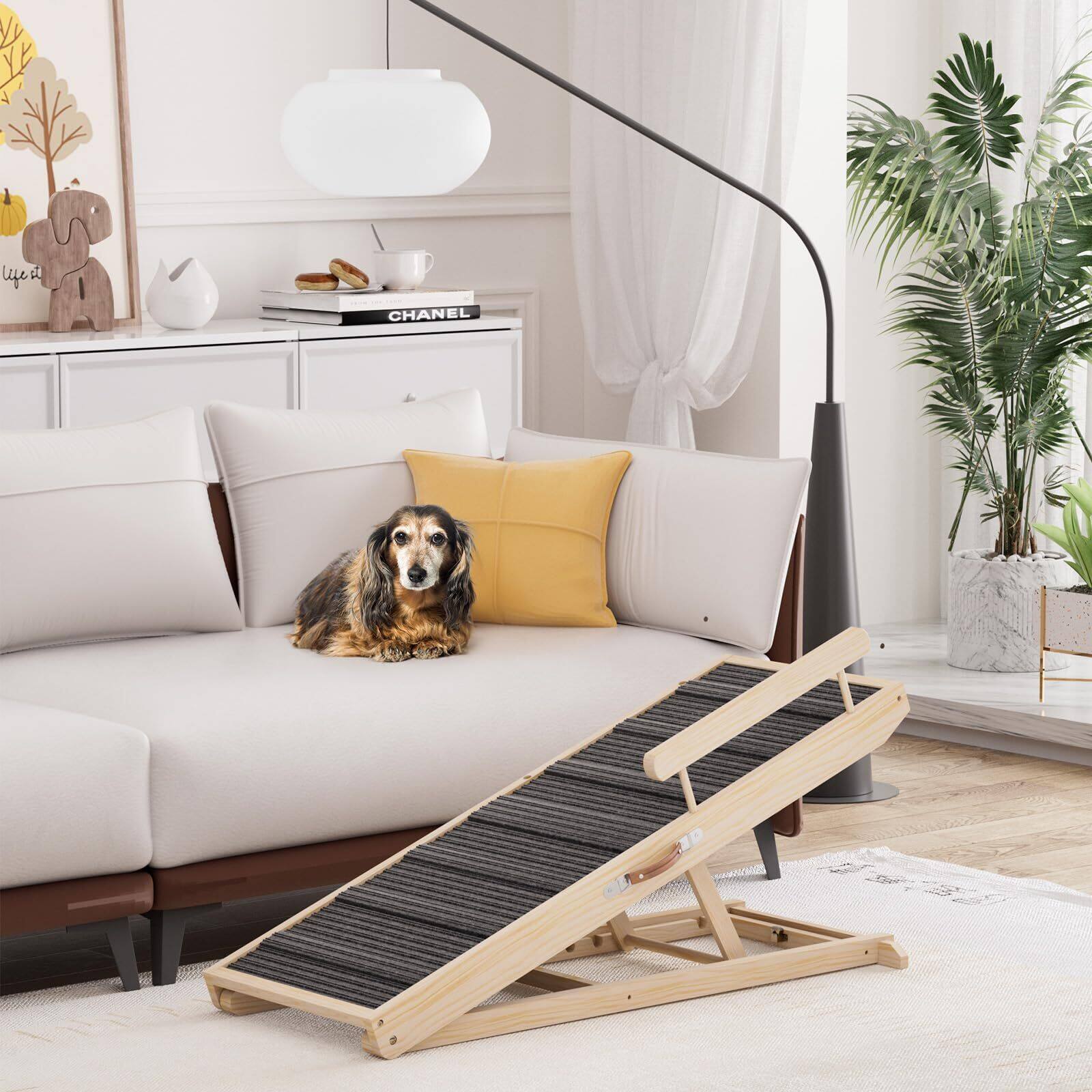 APRILSOUL Pet Ramps 45 inch Adjustable 15 inch 22 inch Wooden Dog Step ...