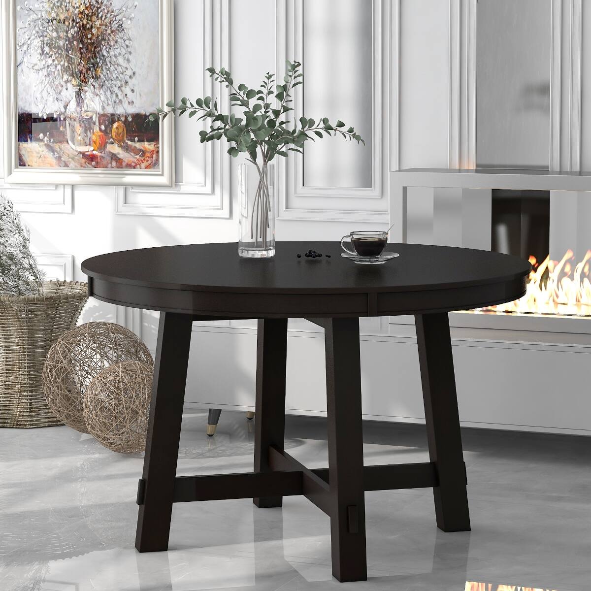 Loheer Round Extendable Dining Table with Oak Veneer Top and Finish ...