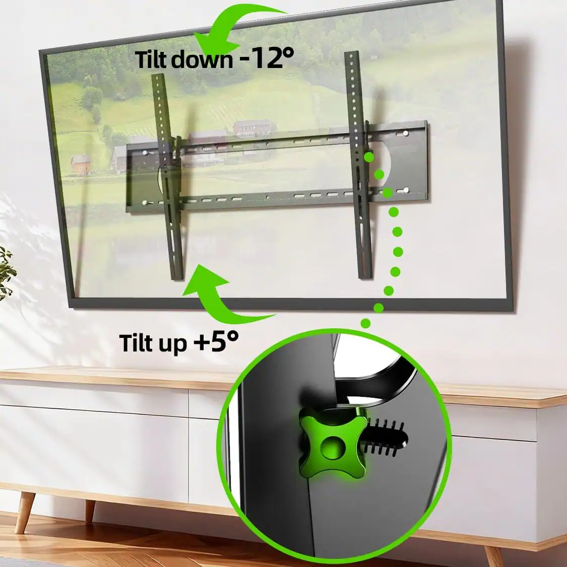 Tilt down -12°  
Tilt up +5°