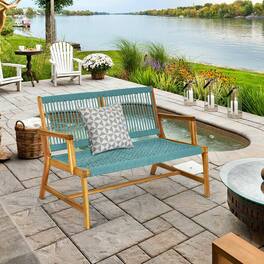 Gymax - Wooden Rope Bench Loveseat Patio Garden Outdoor w/ Backrest & Armrest - as pic