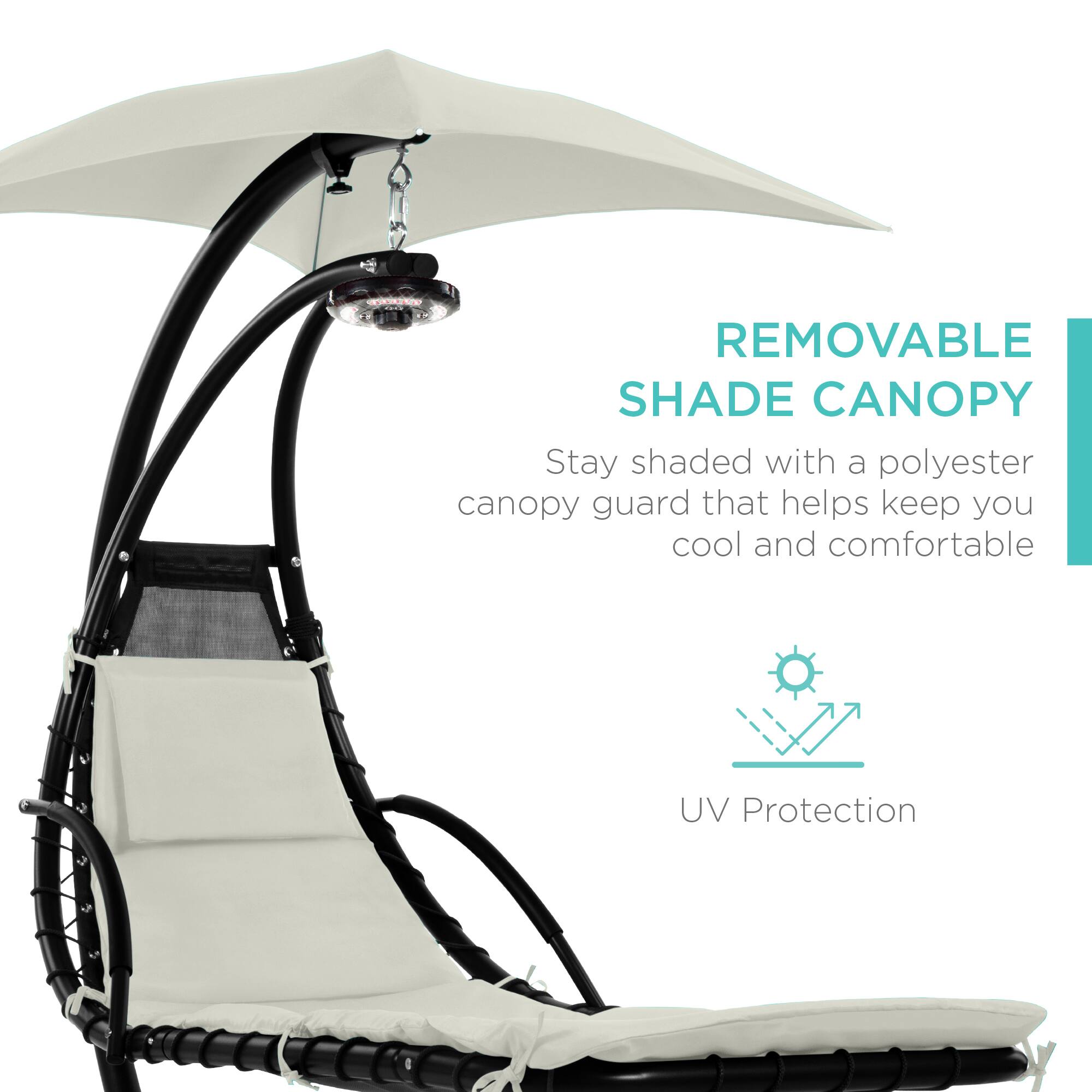 REMOVABLE SHADE CANOPY  
Stay shaded with a polyester canopy guard that helps keep you cool and comfortable  
UV Protection