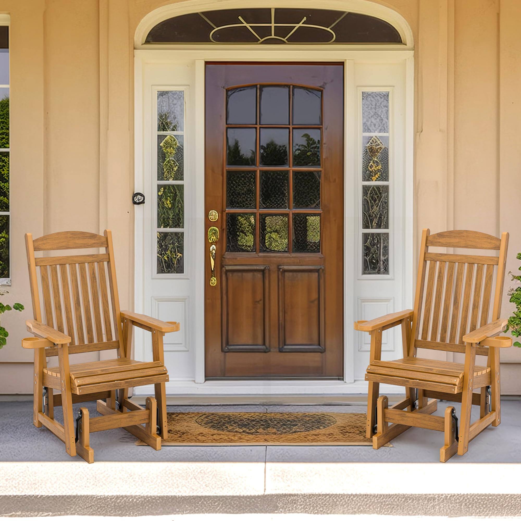 Alt View 1. Fortune Candy - HIPS Patio Glider with Cup Holders,All-Weather,Heavy Duty 700 LBS Capacity for Garden/Yard - Light Brown.