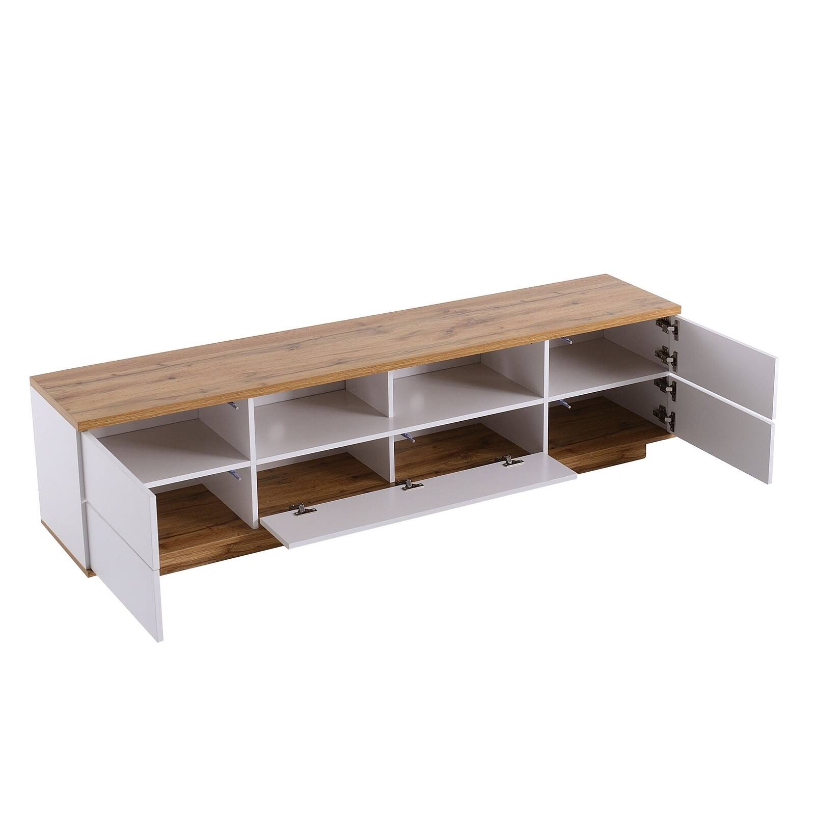 Alt View 4. Spaco - Spaco Modern TV Stand for 80" TV,Media Console with Door Rebound Device and Storage for Living Room Entertainment Center - White+Natural.