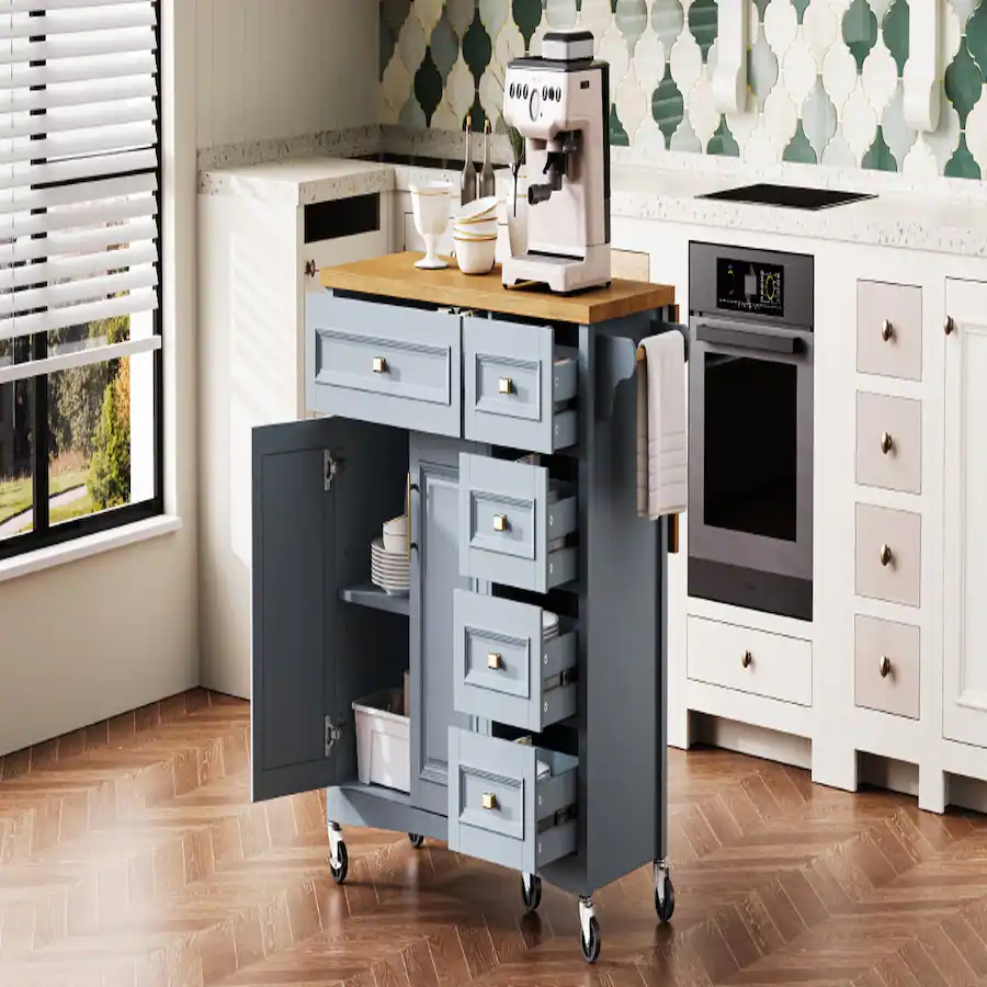 Spice Rack Drawer Handles Loheer 52 inch kitchen island with drop leaf, kitchen storage cart, 5 ...