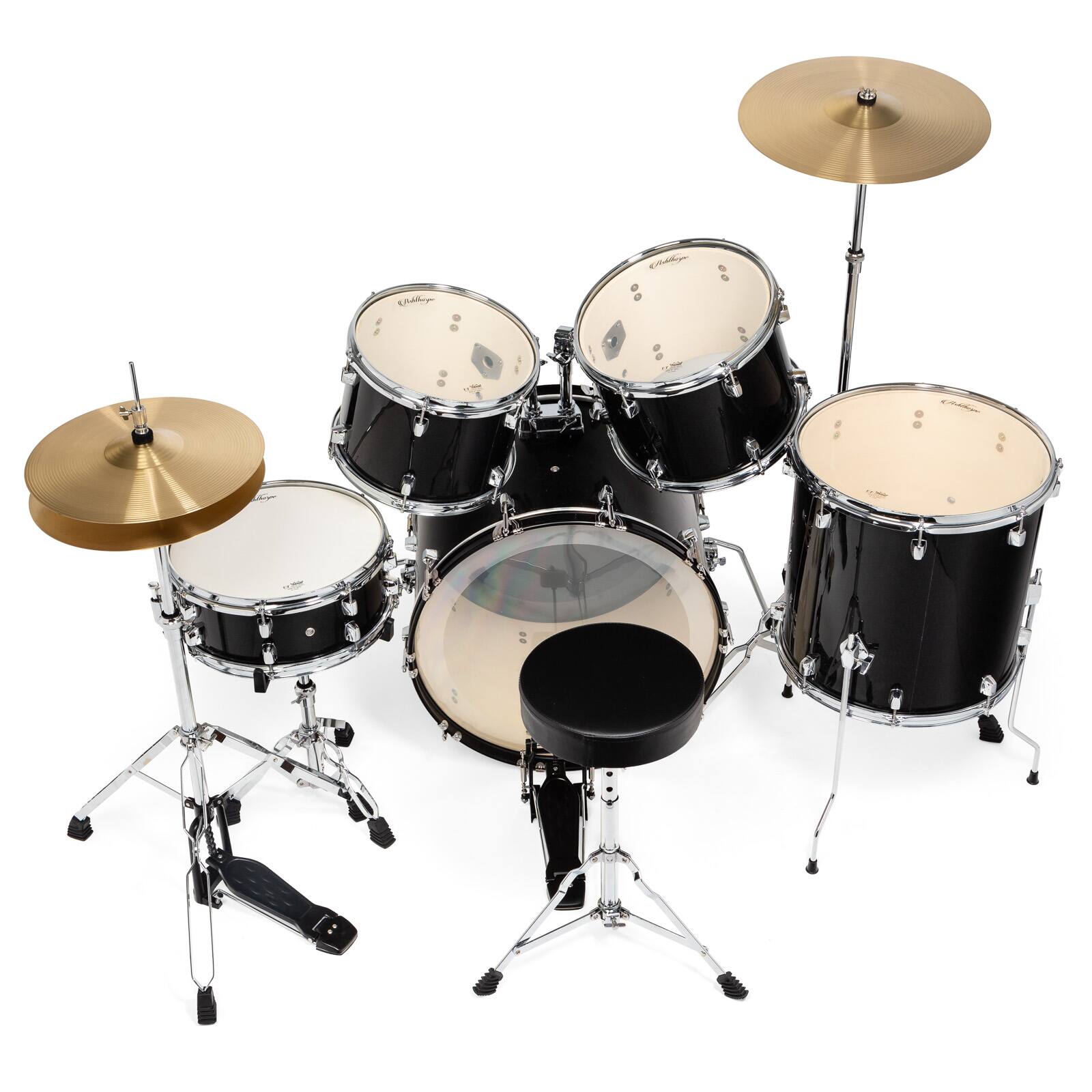 Alt View 2. Ashthorpe - Adult Drum Set with Remo Heads and Brass Cymbals (Set of 5) - Black.