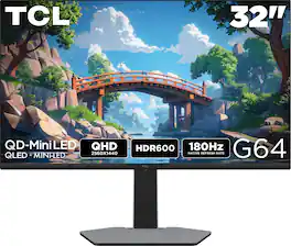 TCL - 32" G64 Series QHD HDR QD-Mini LED Gaming Monitor - Black and Gray
