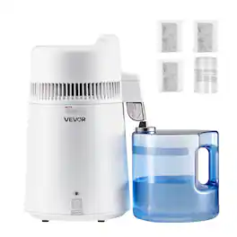 VEVOR - Water Distiller, 6L 1.6 Gallon Larger Pure Water Purifier Filter For Home Table Countertop, 900W Plastic Distilled Maker - White