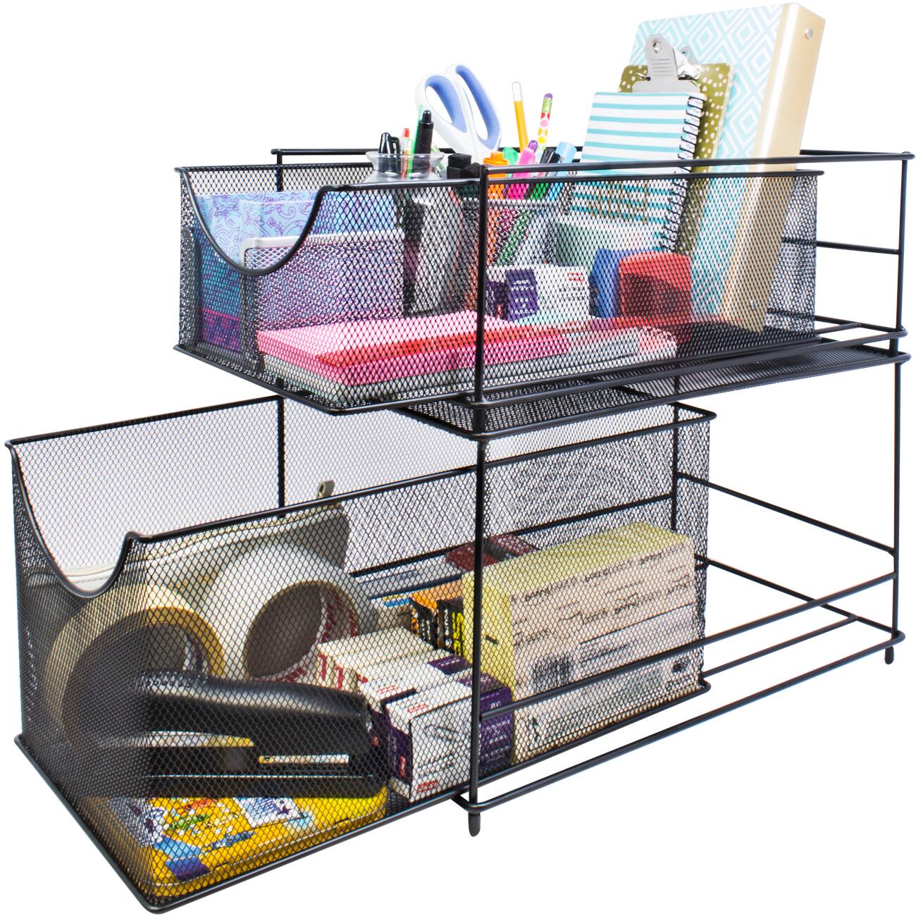 Angle. Sorbus - Sorbus® Cabinet Organizer Set —Mesh Storage Organizer with Pull Out Drawers—Ideal for Countertop, Cabinet, Pantry - Black.