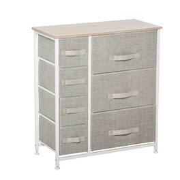 Homcom - 7-Drawer Dresser Storage Tower Cabinet Organizer Unit, Easy Pull Fabric Bins with Metal Frame for Bedroom - Light Gray