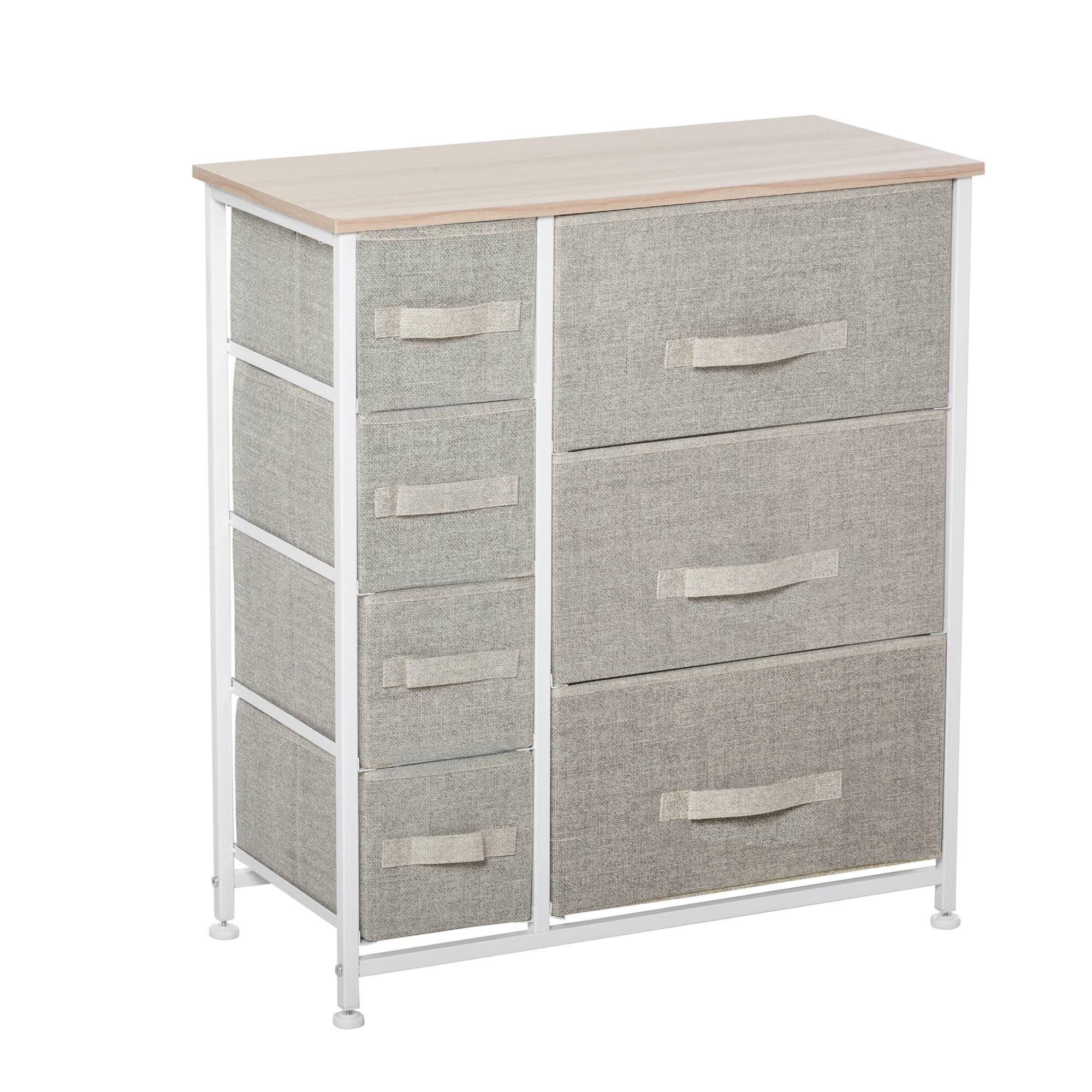 Front. Homcom - 7-Drawer Dresser Storage Tower Cabinet Organizer Unit, Easy Pull Fabric Bins with Metal Frame for Bedroom - Light Gray.