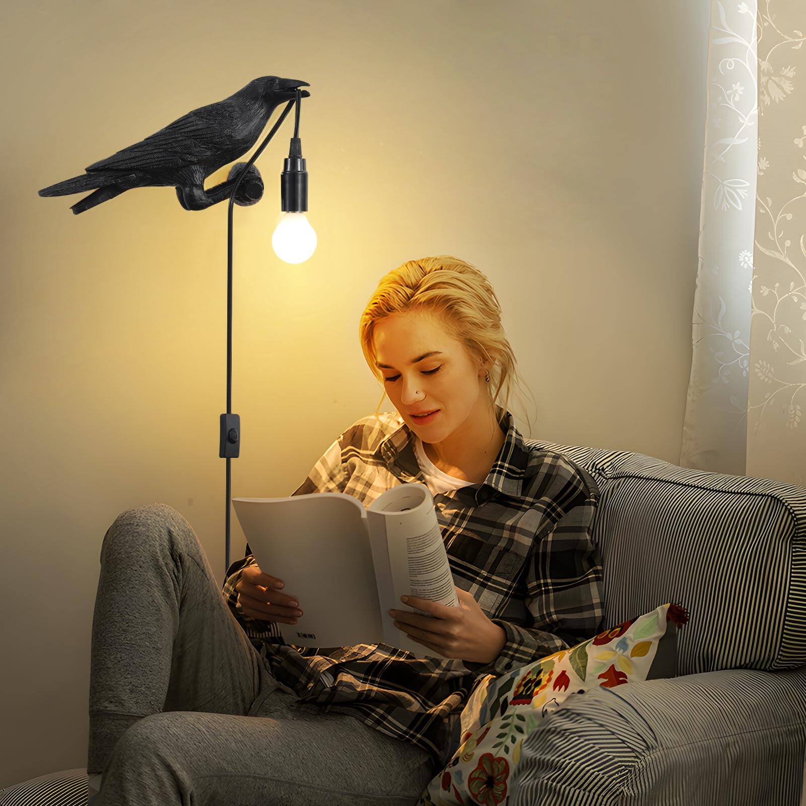 Left. Dazzling Pops - Raven Table Lamp Gothic Crow Adjustable Birds Light Wall Sconce For Bedroom Living Room Lifelike Decoration - Default.