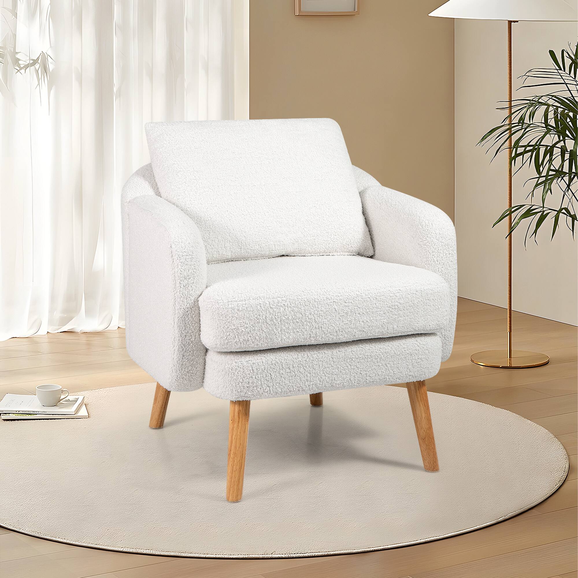 Alt View 3. Gymax - Gymax Sherpa Accent Chair w/ Seat Cushion & Pillow Rubber Wood Legs for Bedroom White - White.