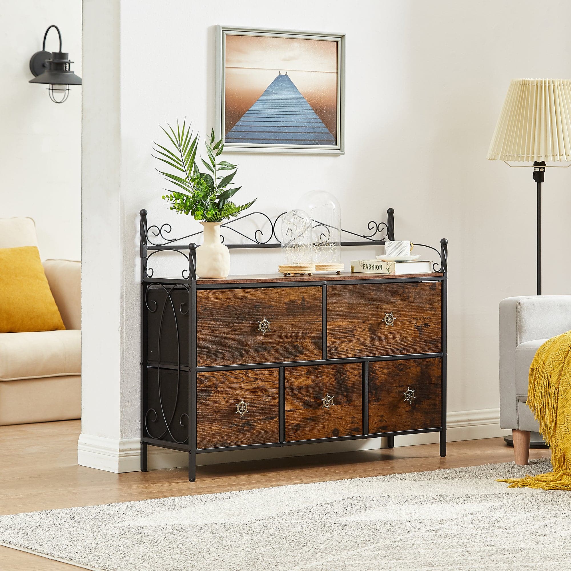 Vecelo - 6 Drawer Dresser with Storage, Fabric Drawer Dresser with Metal Frame for Bedroom Living Room - Brown