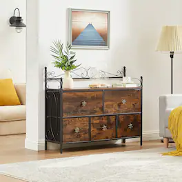 Vecelo - 6 Drawer Dresser with Storage, Fabric Drawer Dresser with Metal Frame for Bedroom Living Room - Brown