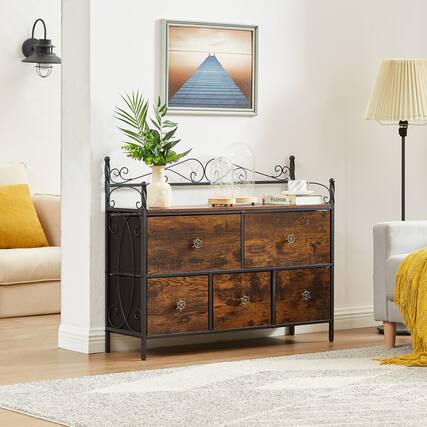 Front. Vecelo - 6 Drawer Dresser with Storage, Fabric Drawer Dresser with Metal Frame for Bedroom Living Room - Brown.