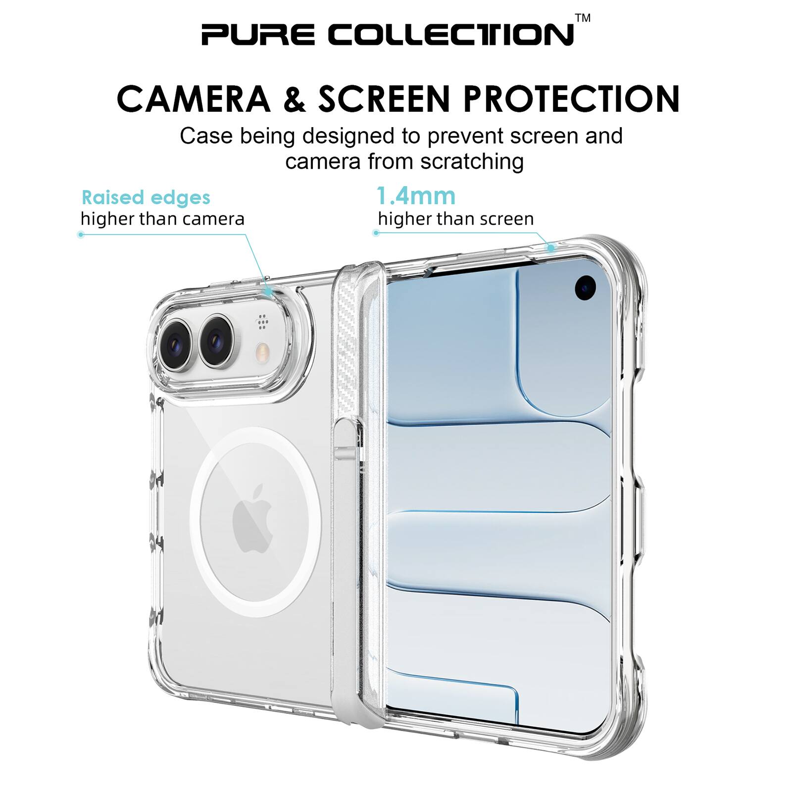 PURE COLLECTION™

CAMERA & SCREEN PROTECTION

Case being designed to prevent screen and camera from scratching

Raised edges higher than camera

1.4mm higher than screen