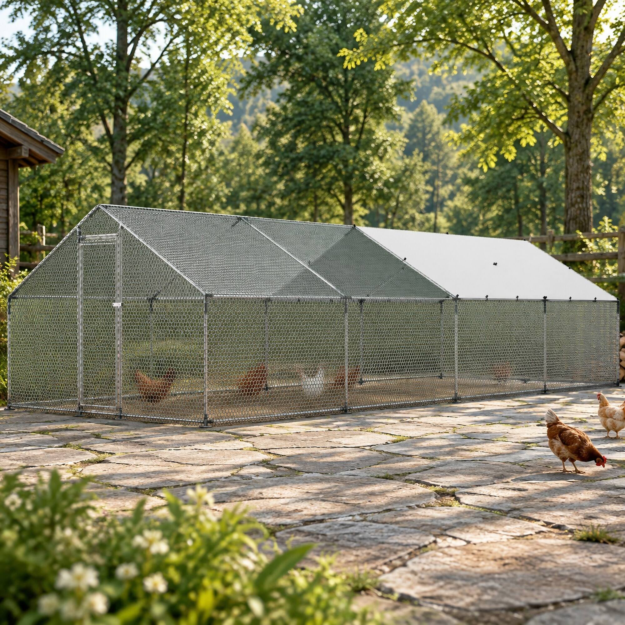 RYHNUYNE Large Metal Chicken Coop, 9.8 x 26.2 x 6.6 ft Walk in Run ...