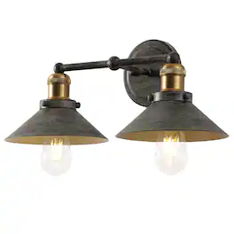 Jonathan Y - July 17.5" 2-Light Industrial Farmhouse Metal Vanity Light - Rustic Dark Gray/Brass Gold