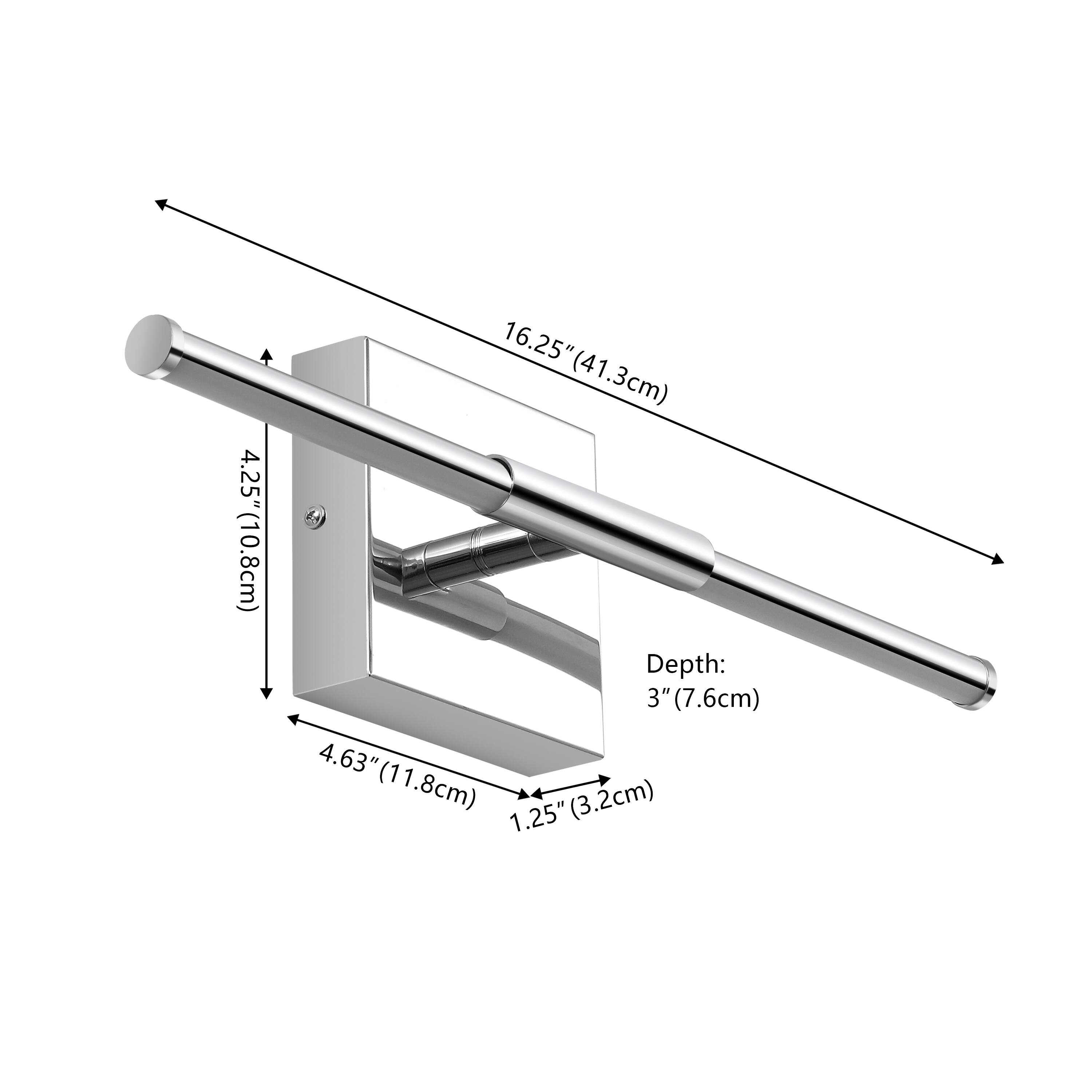 4.25" (10.8cm)  
16.25" (41.3cm)  
Depth: 3" (7.6cm)  
4.63" (11.8cm)  
1.25" (3.2cm)