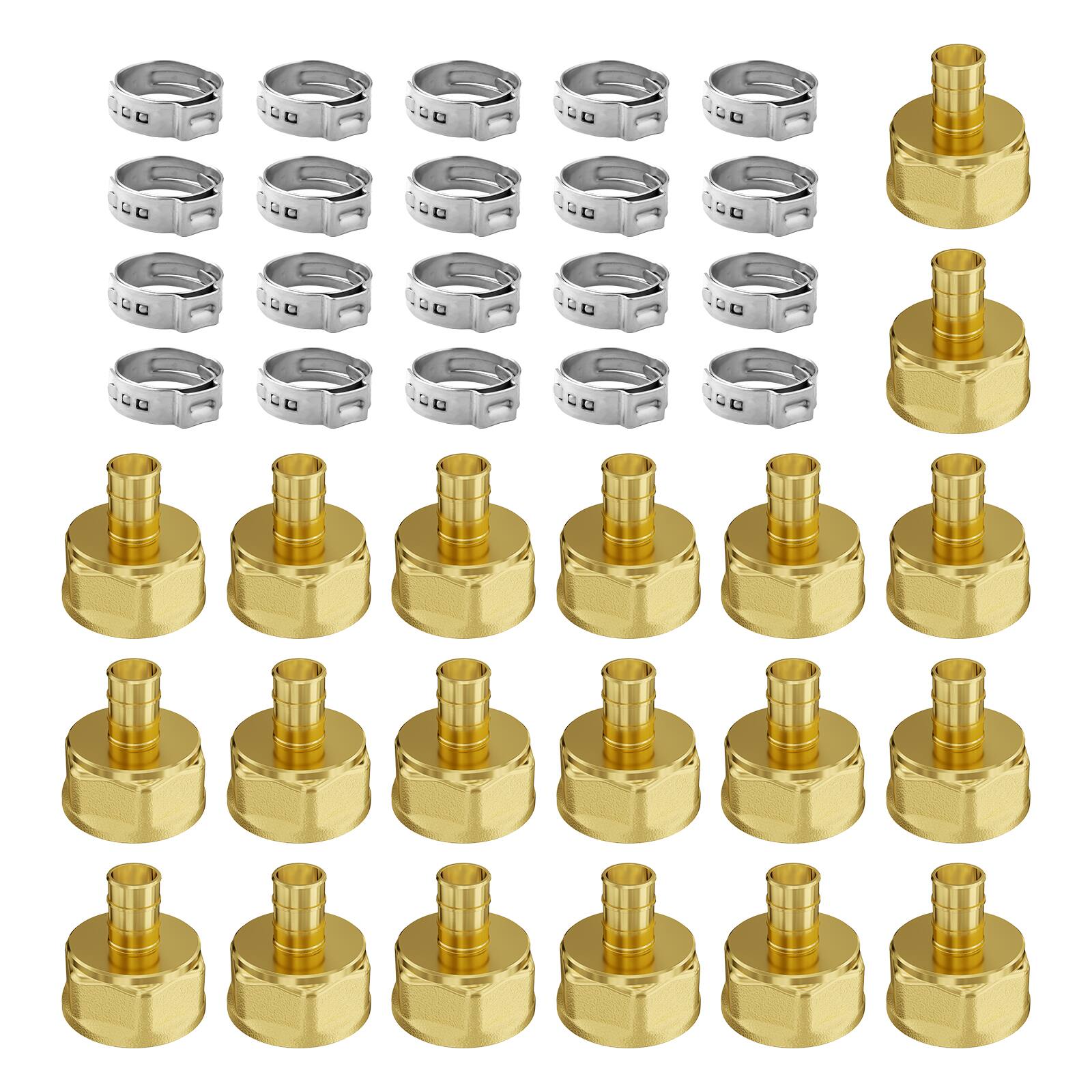 Front. VEVOR - Pipe Fittings, 1/2" 20PCS Brass Pipe Fittings, Clamp-style 1/2 NPT Internal Thread Pipe Connector Brass Air Fittings - Brass color.