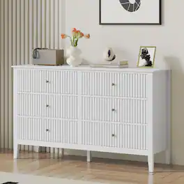RoyalCraft - Fluted Dresser 6 Drawer Bedroom Storage Cabinet and Nightstand - White