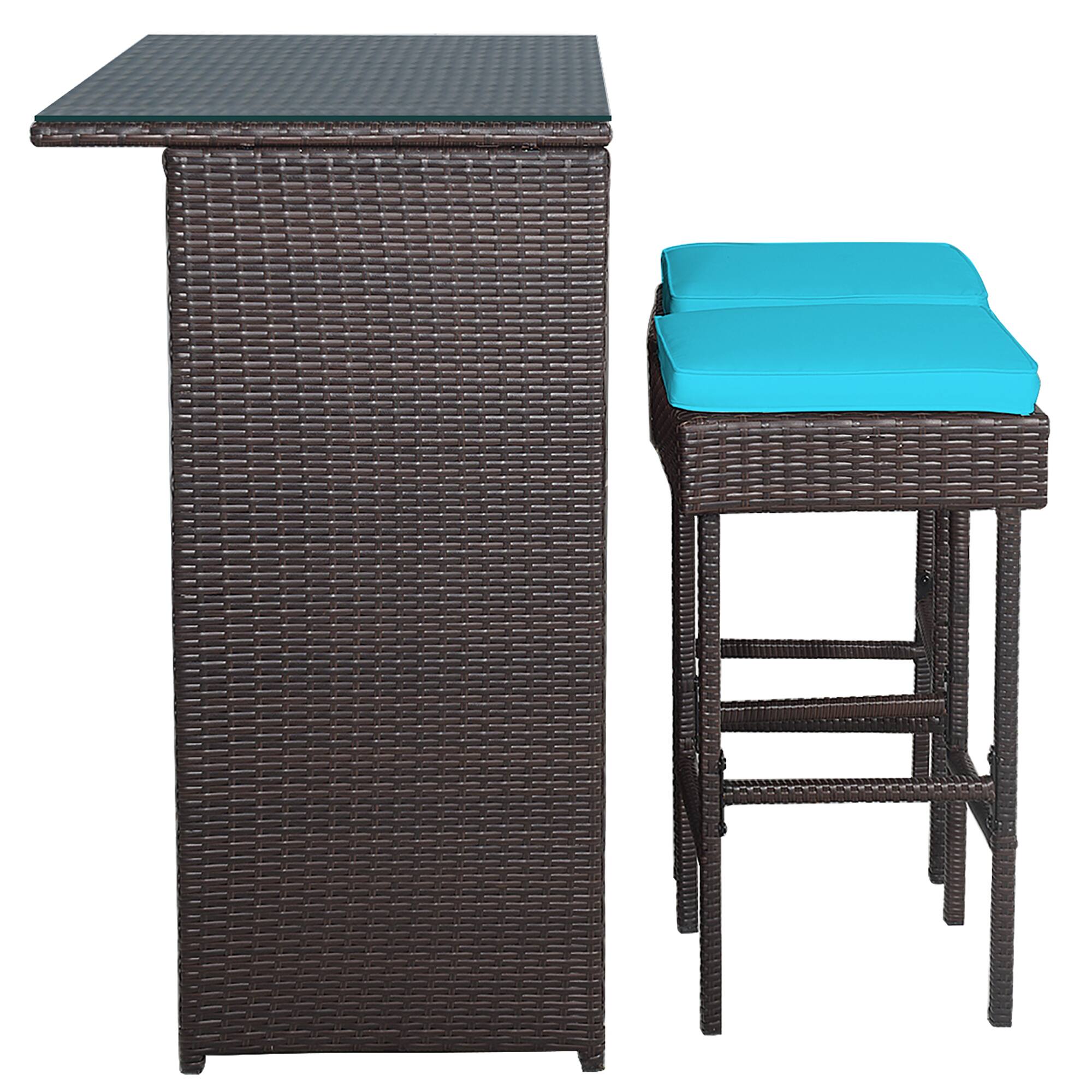 Left. Costway - 3PCS Patio Rattan Wicker Bar Table Stools Dining Set Cushioned Chairs - Mixed Brown/turquoise.