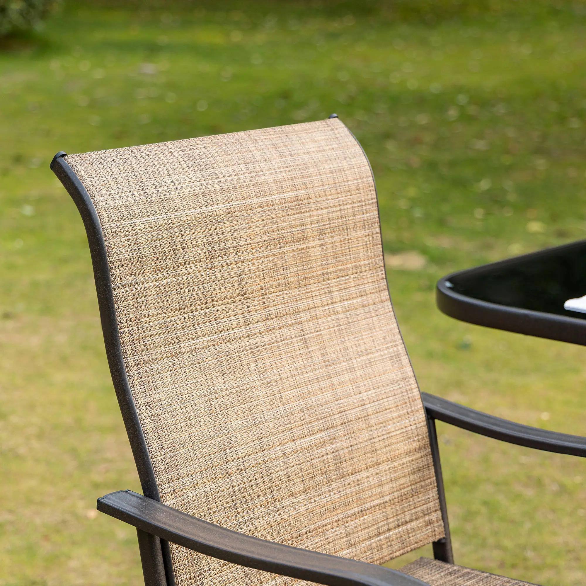 Alt View 3. Resenkos - Resenkos 2 Outdoor Swivel Bar Stools Set, Armrests, Bar Height Patio Chairs,Steel, Sling Fabric, Brown - Brown.