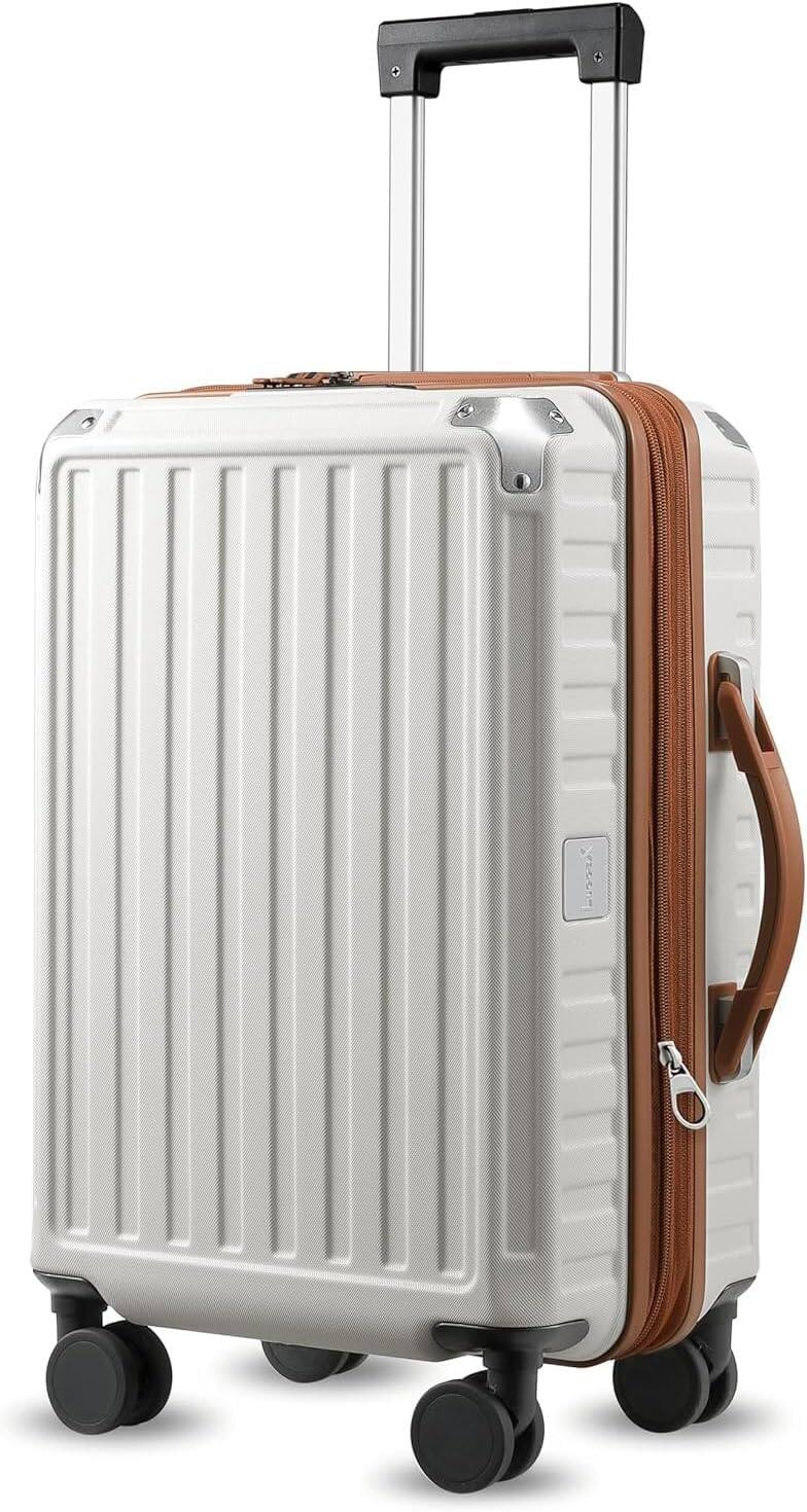 Front. LUGGEX - LUGGEX 20 Inch Carry On Luggage Airline Approved, PC Expandable Hard Shell Suitcases with Spinner Wheels - 8010EX - White.