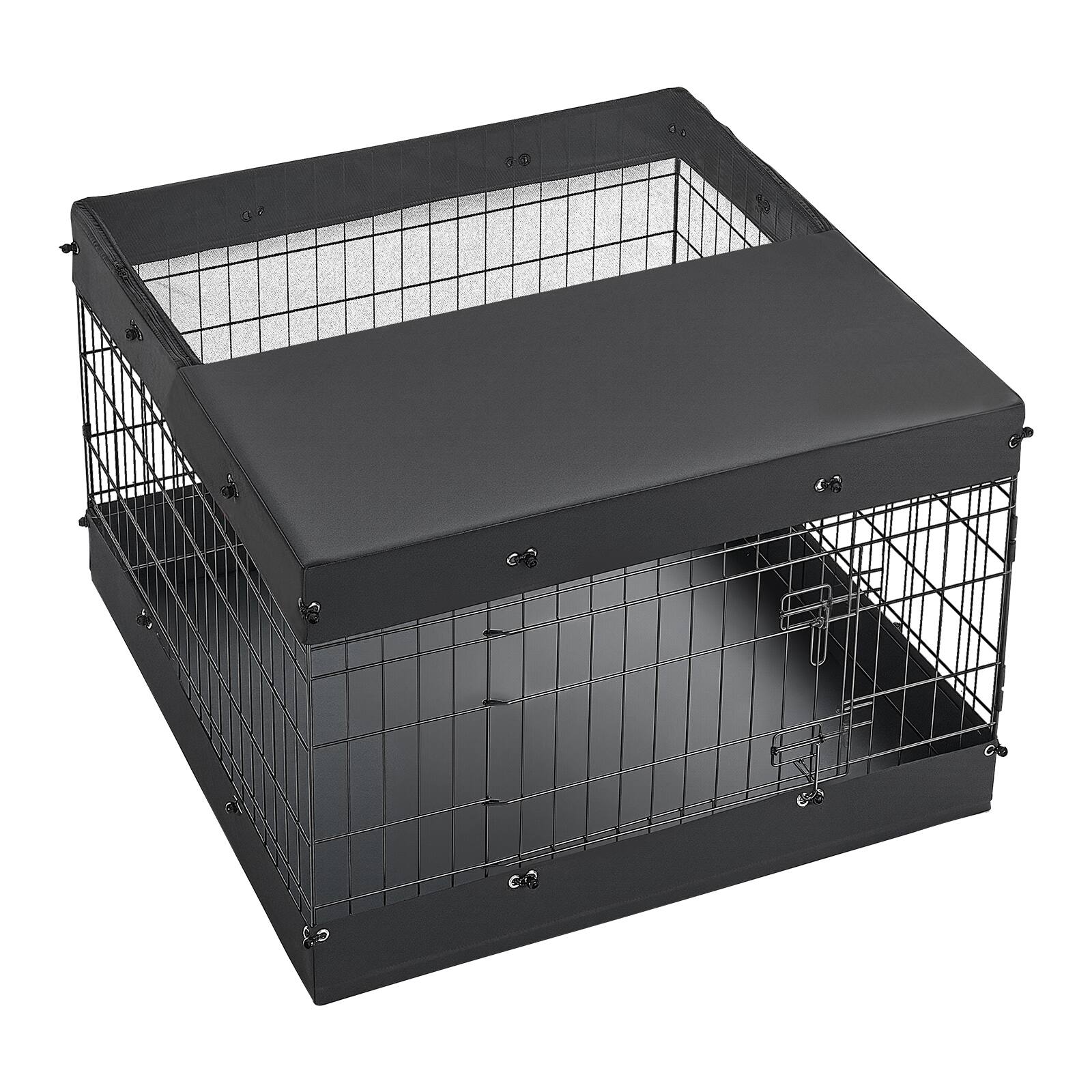 Alt View 5. VEVOR - Dog Playpen 24 Inch 4 Panels Exercise Pen with Top Cover & Bottom Pad, Indoor Foldable Metal Pet Fence with Door - Black.