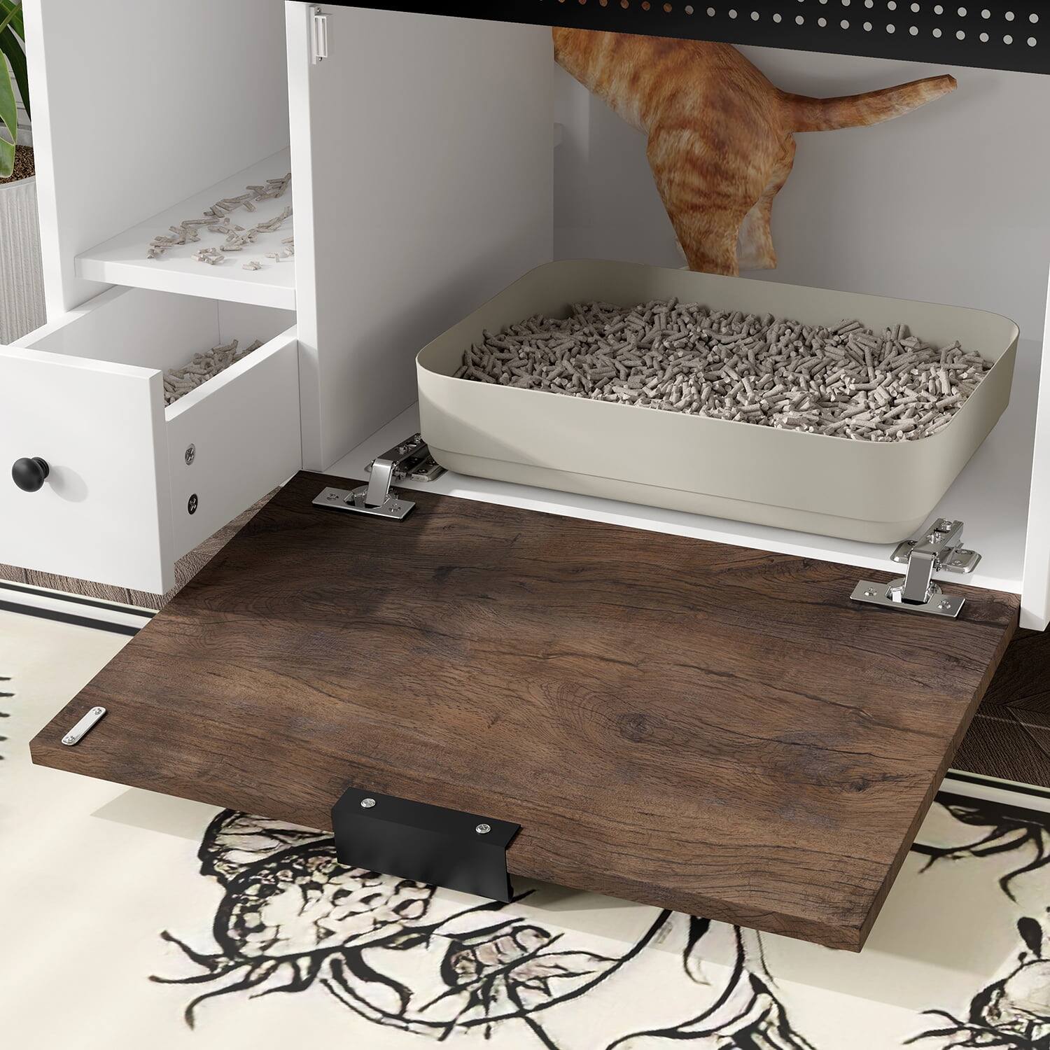 Alt View 4. Pefilos - 31" Hidden Cat Litter Enclosure Furniture with 2 Drawers & Sliding Door for Living Room.