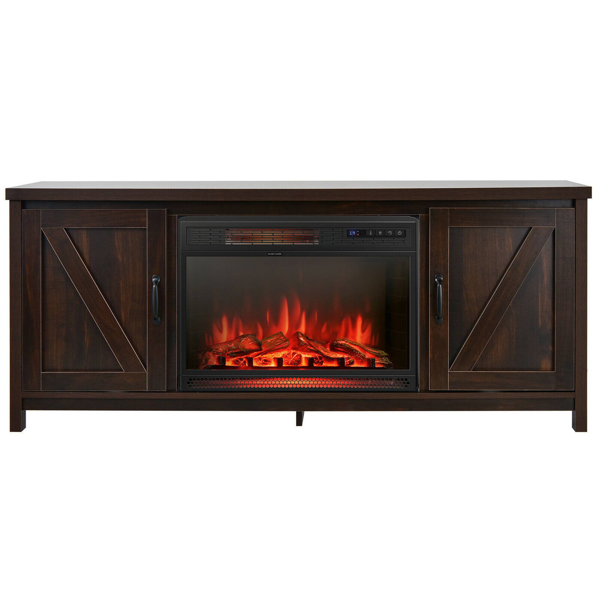 Alt View 9. Gymax - Gymax 59'' Fireplace TV Stand W/ 25'' 1350W Electric Fireplace Heater Coffee - Coffee.