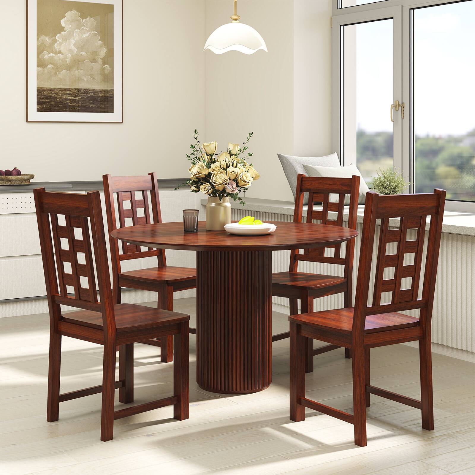 Alt View 4. Gymax - Gymax Dining Chairs Set of 4 w/Solid Rubber Wood Frame Elegant Hollowed Backrest - Walnut.