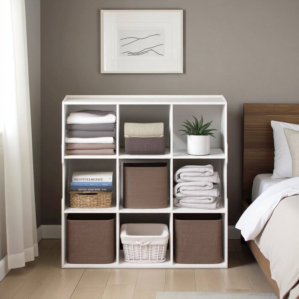 Left. FurniFact - White Engineered Wood 9 Cube Storage Organizer with Modern Storage Cubes - White.