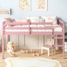 GOODSILO - Solid Wood Twin Loft Bed with Ladder and Strengthened Slats for Enhanced Stability and Space Optimization - Pink