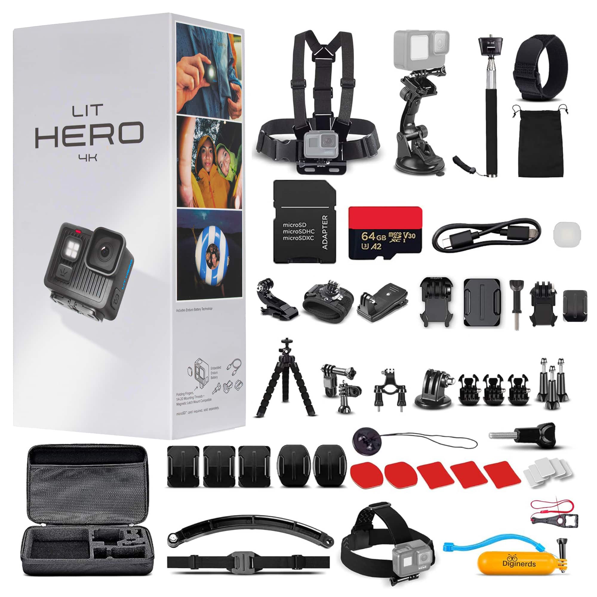 GoPro - LIT HERO Compact - Waterproof Action Camera 50 In 1 Accessory Bundle + More