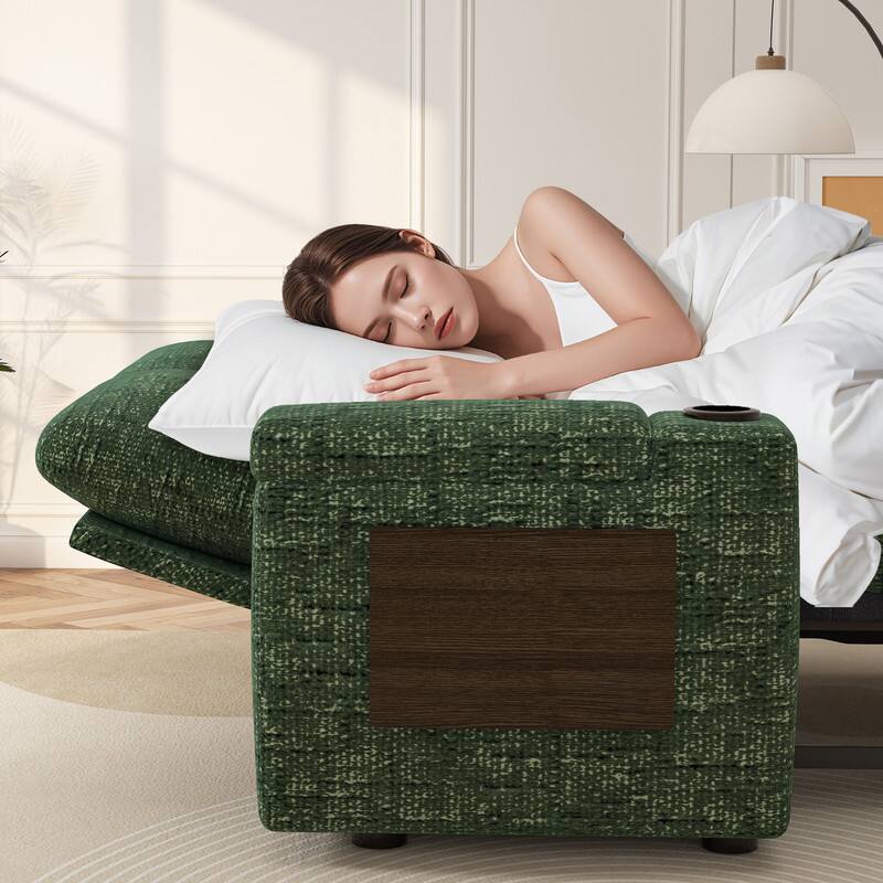 Left. Dyonery - 65.5" Loveseat Sleeper Sofa with Pull Out Bed,Chenille Sofa Bed with Reclining Backrest,USB Ports,Cup Holders,Side table - Green.