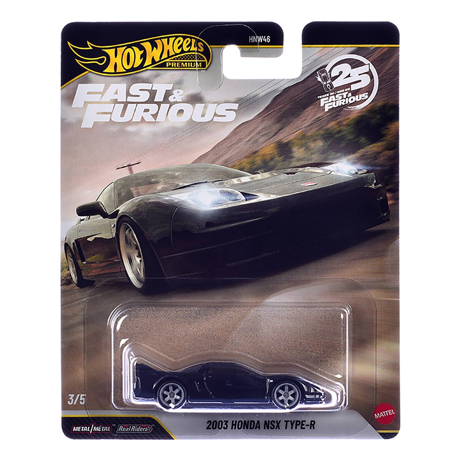 HNW46 Hot Wheels Premium FAST & FURIOUS 25 - 3/5 METAL/MTAL META METAL RealRiders 2003 HONDA NSX TYPE-R MATTEL
