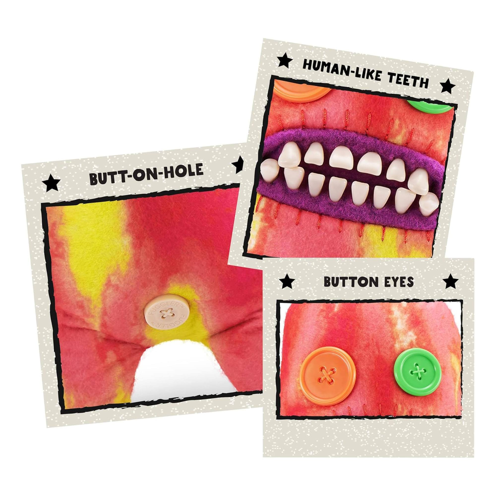 HUMAN-LIKE TEETH  
BUTT-ON-HOLE  
BUTTON EYES