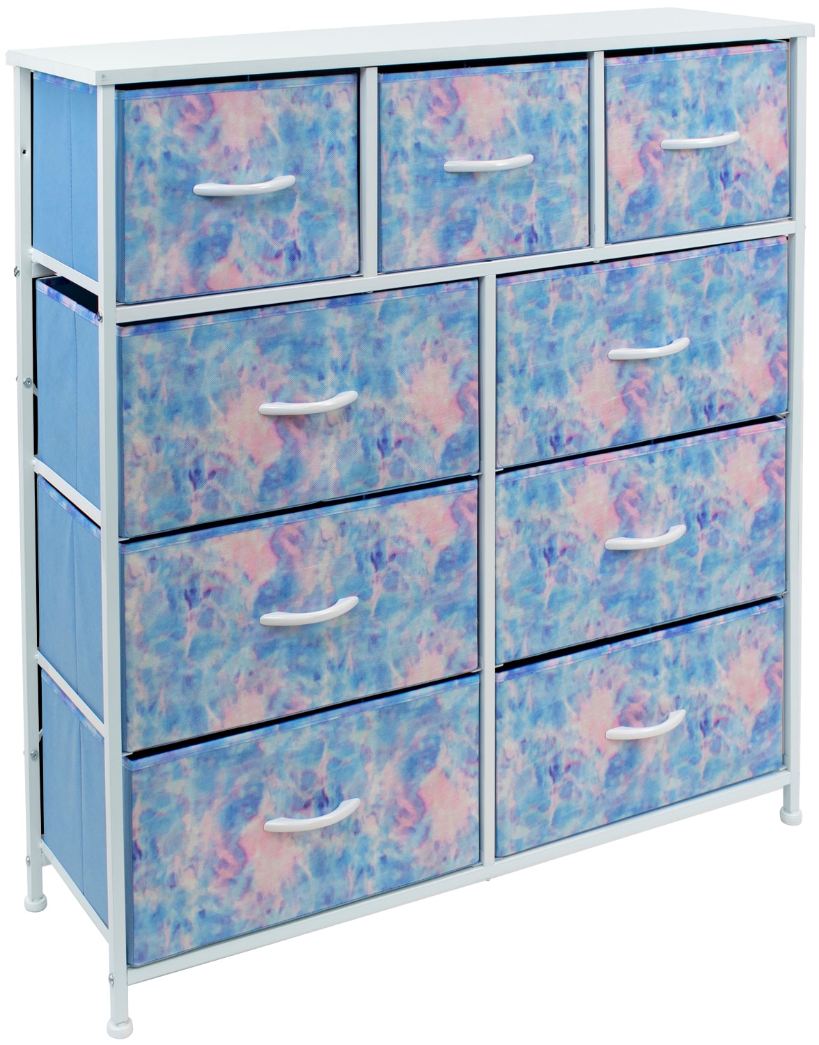 Sorbus - 9 Drawers Dresser - Furniture Storage for Bedroom, Closet, and More - Steel Frame, Wood Top, Fabric Bins - Blue Tie-Dye