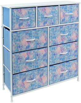 Sorbus - 9 Drawers Dresser - Furniture Storage for Bedroom, Closet, and More - Steel Frame, Wood Top, Fabric Bins - Blue Tie-Dye