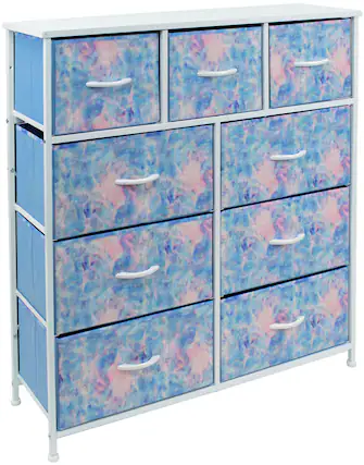 Front. Sorbus - Sorbus 9 Drawers Dresser - Furniture Storage for Bedroom, Closet, and More - Steel Frame, Wood Top, Fabric Bins - Blue Tie-Dye.
