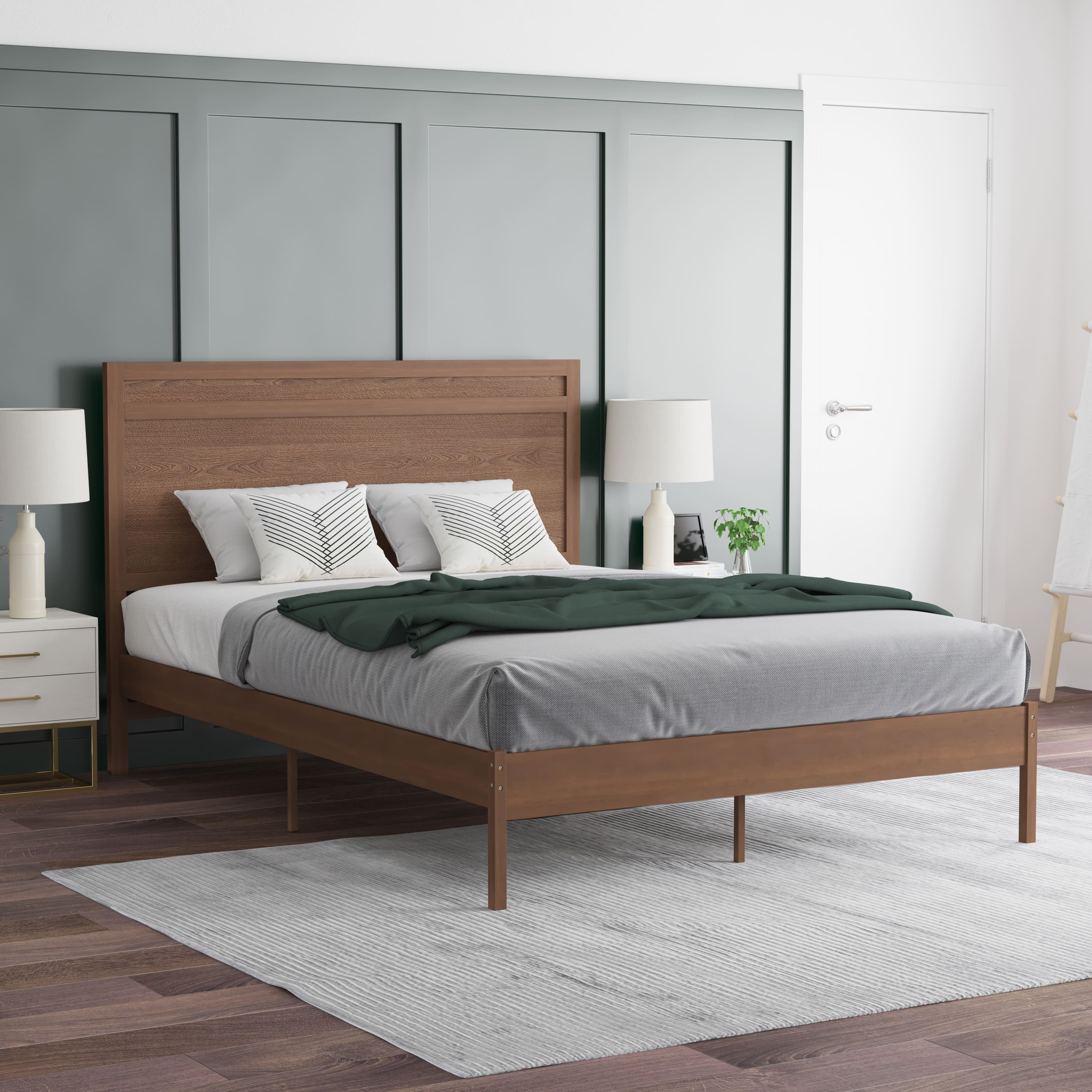 Photos - Bed Emma + Oliver - Allanza Classic Wooden Platform  with Headboard - Brown 196861095559