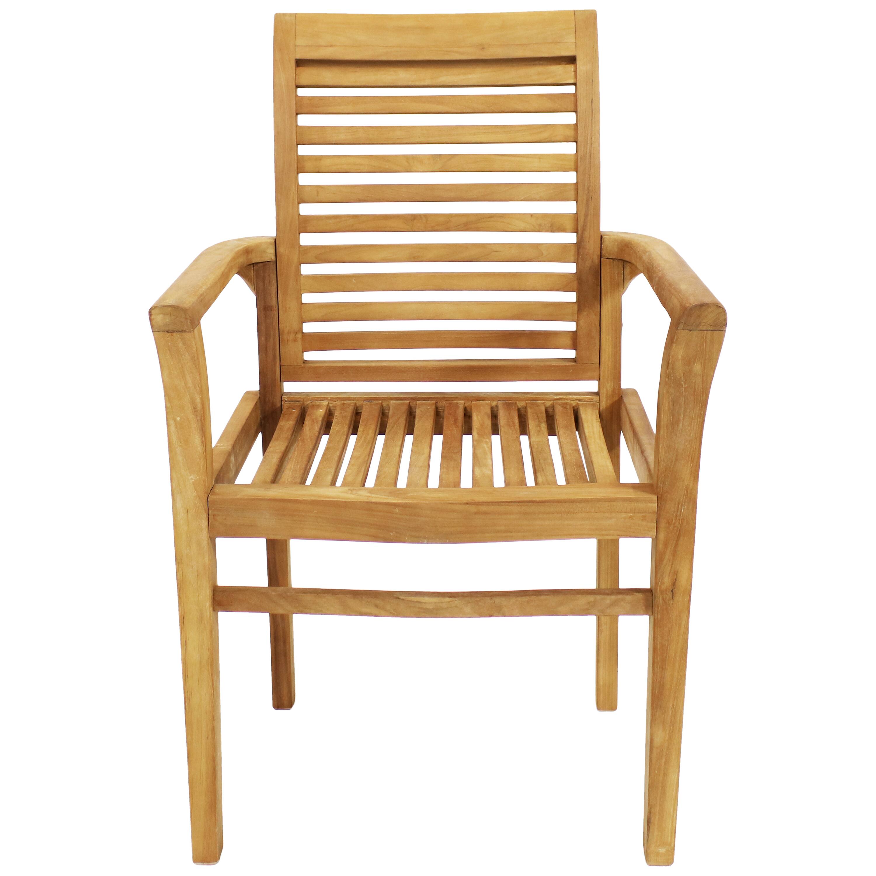 Alt View 8. Sunnydaze - Solid Teak Wood Patio Slat-Back Dining Armchair - Light Brown.