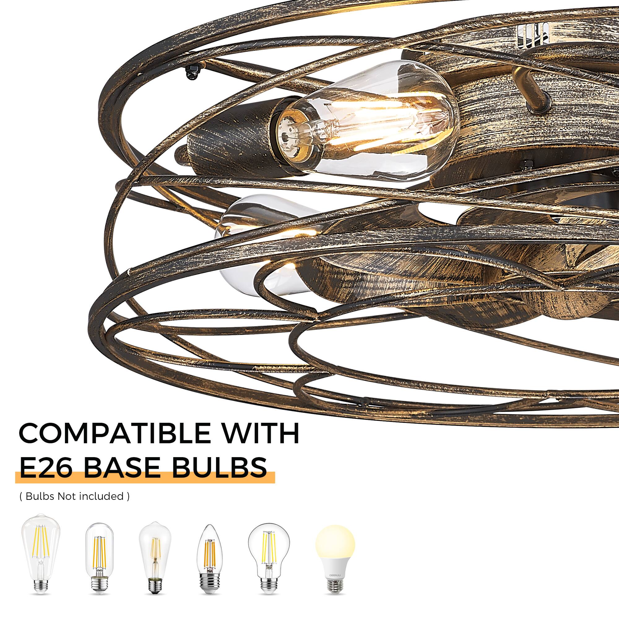 COMPATIBLE WITH E26 BASE BULBS  
(Bulbs Not included)