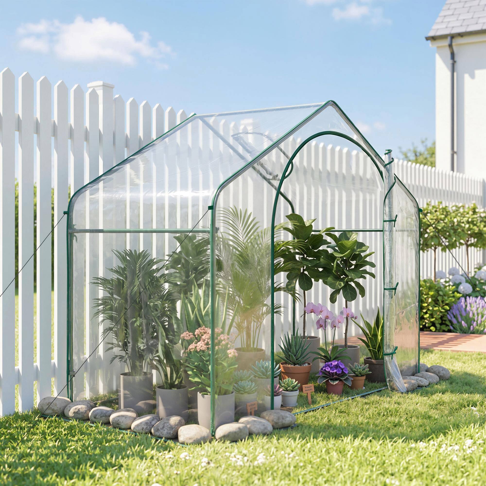 Alt View 8. Outsunny - x 3' x 5' Portable Walk-in Greenhouse, Plastic Cover, Steel Frame Garden Hot House, Zipper Door.
