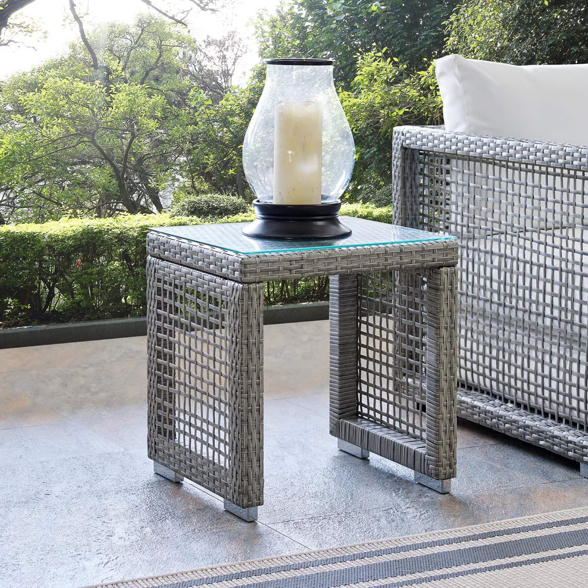 Aura Outdoor Patio Wicker Rattan Side Table by Modway - Gray