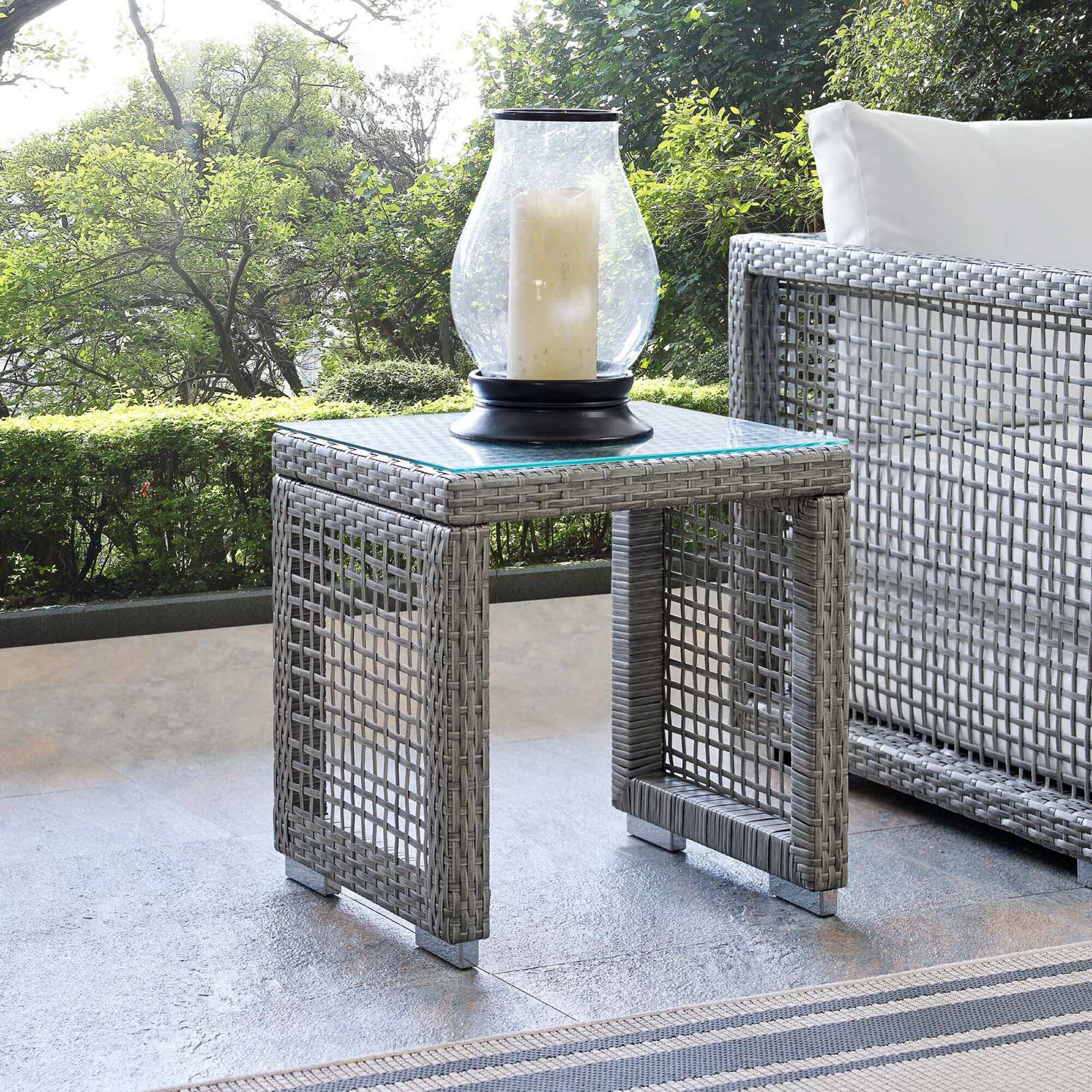 Front. Modway - Aura Outdoor Patio Wicker Rattan Side Table by Modway - Gray.